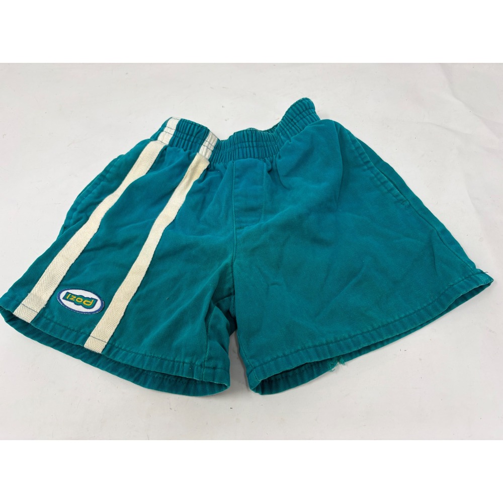 Vintage Izod Kids Teal Green Striped Cotton Elastic Waist Shorts Size S 90s